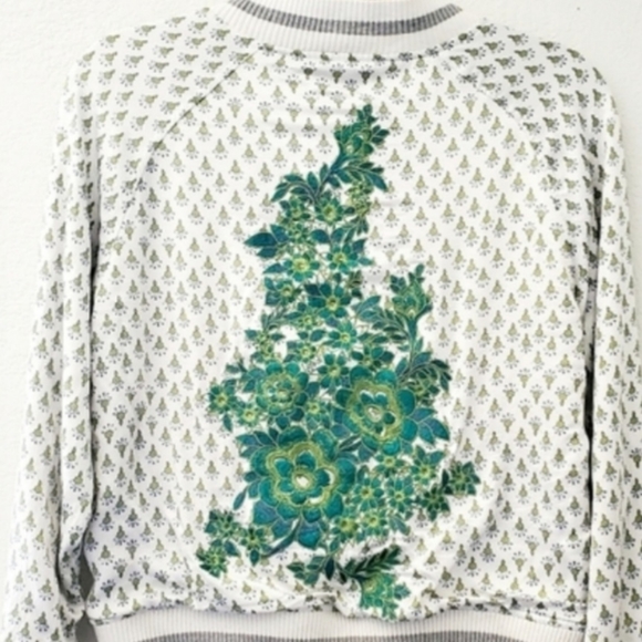 Anthropologie TINY Editions Amber Boho Floral Embroidered Bomber Jacket White SM - Picture 3 of 14